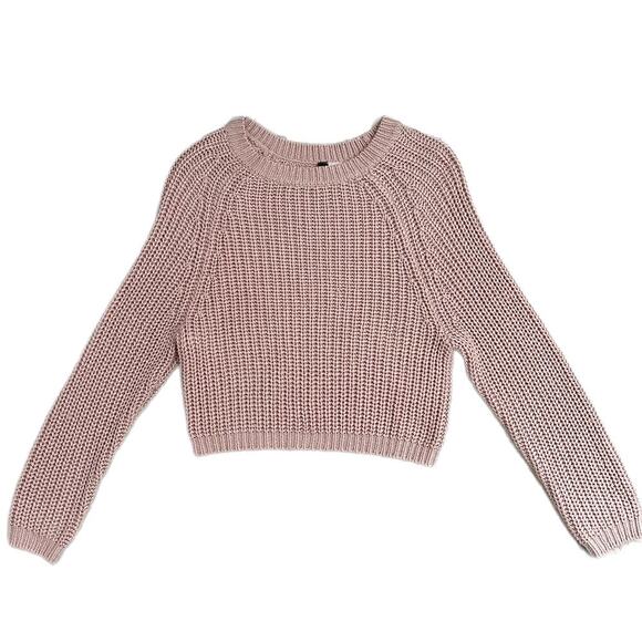 Divided H&M Women Cable Knit Sweater XS Dusty Pink Cropped Crew Neck Long Sleeve - Picture 2 of 5